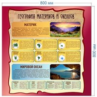 Стенд География материков и океанов 800 х 800 пластик 3мм 05626