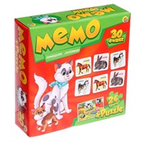 Настольная игра МЕМО «Домашние любимцы», 30 фишек + пазл 24 элемента 0280958