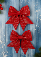 Ёлочные игрушки 2 шт. «Зимнее волшебство. Бантик плетёный» пластик, 15х12 см, красный 02830962747