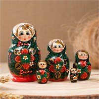 Матрёшка «Хохлома», чёрный платок, красное платье, 5 кукольная, 10 см 0282997