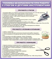 Стенд Техника безопасности при работе с утюгом и другими инструментами 800 х 900 пластик 3 мм 2353