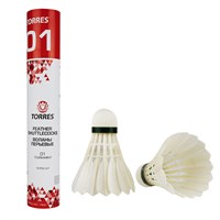 Воланы для бадминтона TORRES 01, профессиональные, перо/пробка, 12 шт 30662