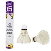 Воланы для бадминтона TORRES 05, матчевые, перо/пробка, 12 шт 30663