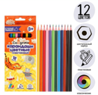 Карандаши 12 цветов Calligrata, ЭКОНОМ, заточенные, шестигранные, пластиковые, картонная упаковка, европодвес 01294
