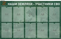 Стенд Наши земляки участники СВО размер 1200 х 750 пластик 3 мм с карманами А4 10шт СВО10