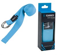 Ремень для йоги TORRES, размер 183х4 см, хлопок, метал. пряжка, голубой 0281257