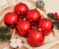 Набор шаров пластик d-8 см, 6 шт "Винтажный глянец" красный 02830962749