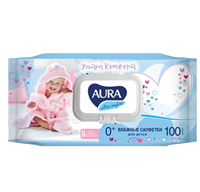 Влажные салфетки Aura Ultra Comfort, детские, гипоаллергенные, 100 шт. UGMMW5xyg7xllv8LTxBOB1