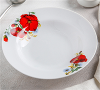 Тарелка фарфоровая глубокая «Маки красные», 230 мл, d=20 см, белая 027336