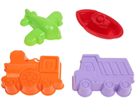 Набор №258, 4 формочки: самосвал, паровоз, самолёт, кораблик 