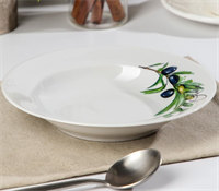 Тарелка глубокая «Оливки», 225 мл, d=20 см, цвет белый, рисунок микс, фарфор 027337