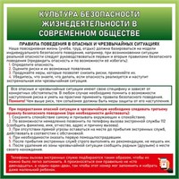 Стенд  Культура безопасности жизнедеятельности в современном обществе 1000 х 1000 пластик 3мм ОБЖ1